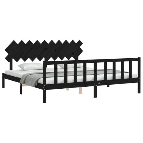 Cadre De Lit Sans Matelas Noir 200x200 Cm Bois Massif De Pin