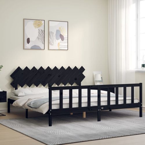Cadre De Lit Sans Matelas Noir 200x200 Cm Bois Massif De Pin