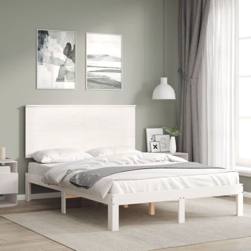 Cadre De Lit Sans Matelas Blanc 140x190 Cm Bois De Pin Massif