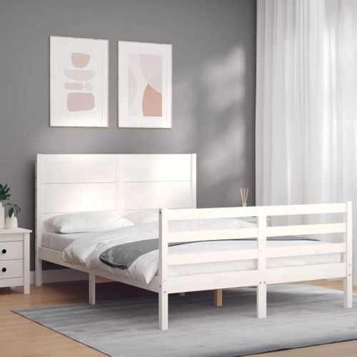 Cadre De Lit Sans Matelas Blanc 140x190 Cm Bois Massif