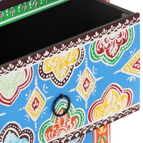 Table De Chevet Peinte à La Main 40x30x50 Cm Bois De Manguier