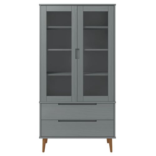 Armoire à Vitrine Molde Gris 90x35x175 Cm Bois De Pin Massif