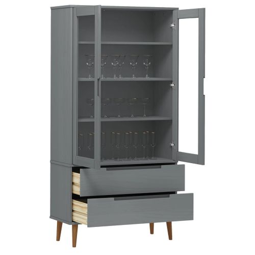 Armoire à Vitrine Molde Gris 90x35x175 Cm Bois De Pin Massif