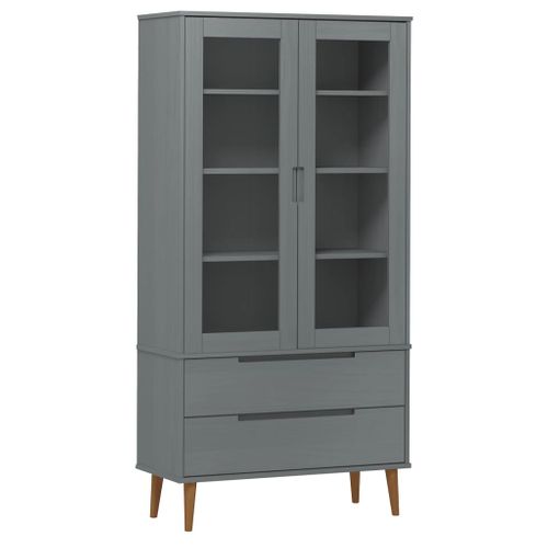 Armoire à Vitrine Molde Gris 90x35x175 Cm Bois De Pin Massif