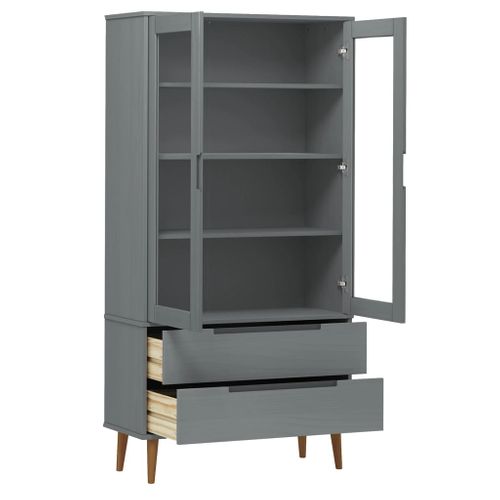 Armoire à Vitrine Molde Gris 90x35x175 Cm Bois De Pin Massif
