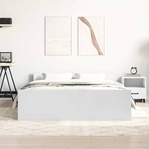 Cadre De Lit 140x190 Cm Bois Blanc Sans Matelas Design Épuré Solide Et Robuste