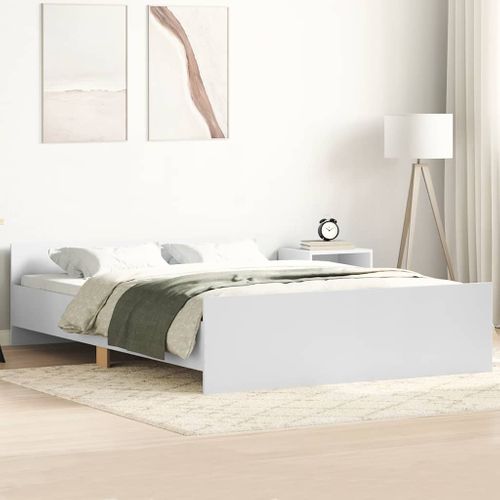 Cadre De Lit 140x190 Cm Bois Blanc Sans Matelas Design Épuré Solide Et Robuste