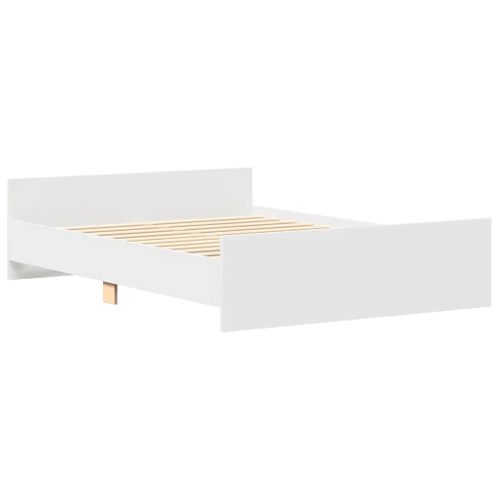 Cadre De Lit 140x190 Cm Bois Blanc Sans Matelas Design Épuré Solide Et Robuste