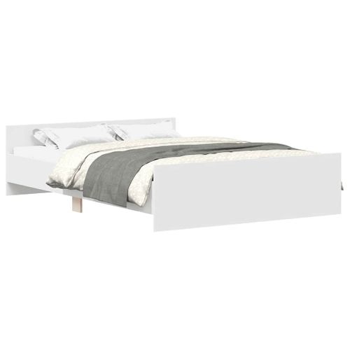 Cadre De Lit 140x190 Cm Bois Blanc Sans Matelas Design Épuré Solide Et Robuste