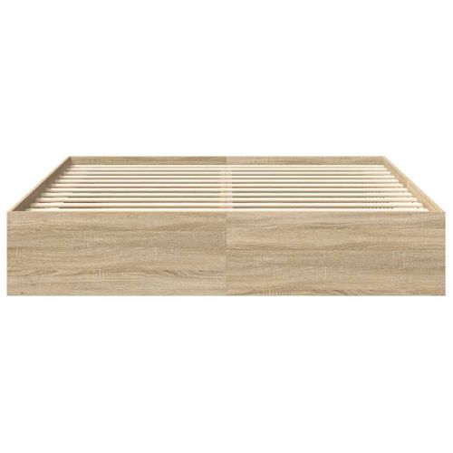 Cadre De Lit 200x200 Cm Sonoma Chêne Bois Massif Robuste Design Contemporain