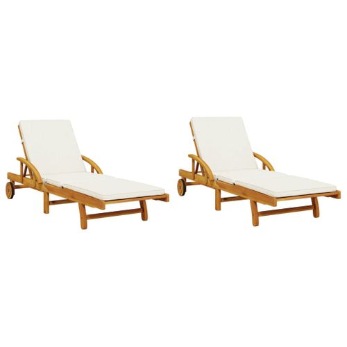 Chaises Longues Lot De 2 Avec Coussins 200x68x83 Cm Bois Acacia