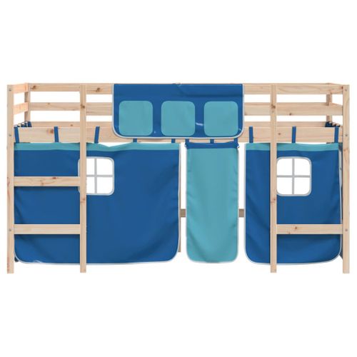 Lit Mezzanine Enfants Avec Rideaux Bleu 90x190 Cm