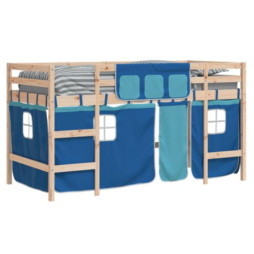 Lit Mezzanine Enfants Avec Rideaux Bleu 90x190 Cm
