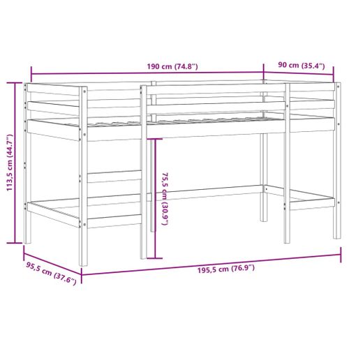 Lit Mezzanine Enfants Avec Rideaux Bleu 90x190 Cm