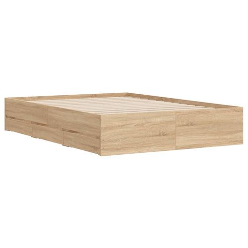 Cadre De Lit Sonoma Chêne Avec Tiroirs 120x190 Cm Bois Contreplaqué Rangement