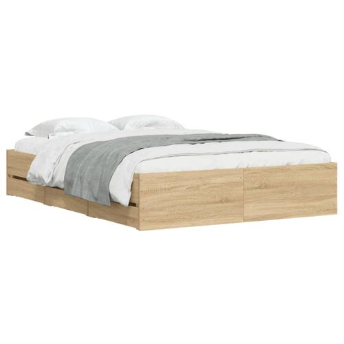 Cadre De Lit Sonoma Chêne Avec Tiroirs 120x190 Cm Bois Contreplaqué Rangement