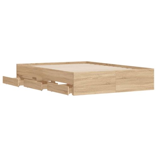 Cadre De Lit Sonoma Chêne Avec Tiroirs 120x190 Cm Bois Contreplaqué Rangement