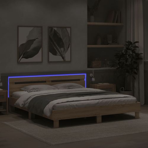 Cadre De Lit LED Sonoma Chêne 160x200 Cm Bois Contreplaqué