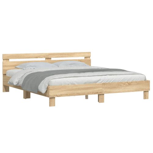 Cadre De Lit LED Sonoma Chêne 160x200 Cm Bois Contreplaqué