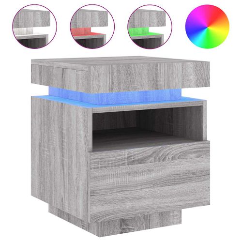 Table De Chevet 40x39x48,5 Cm Bois Contreplaqué Sonoma Gris Éclairage LED Rvb