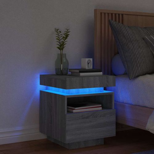 Table De Chevet 40x39x48,5 Cm Bois Contreplaqué Sonoma Gris Éclairage LED Rvb