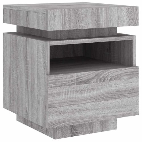 Table De Chevet 40x39x48,5 Cm Bois Contreplaqué Sonoma Gris Éclairage LED Rvb