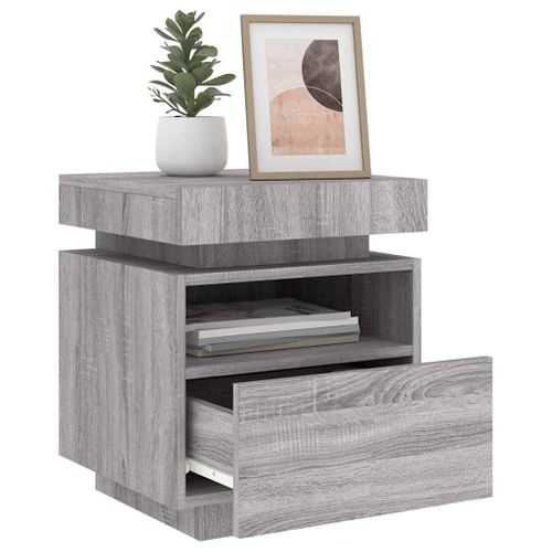 Table De Chevet 40x39x48,5 Cm Bois Contreplaqué Sonoma Gris Éclairage LED Rvb