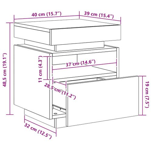 Table De Chevet 40x39x48,5 Cm Bois Contreplaqué Sonoma Gris Éclairage LED Rvb