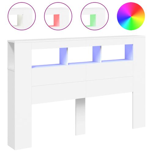 Tête De Lit LED Blanc 160x18,5x103,5 Cm Bois Contreplaqué