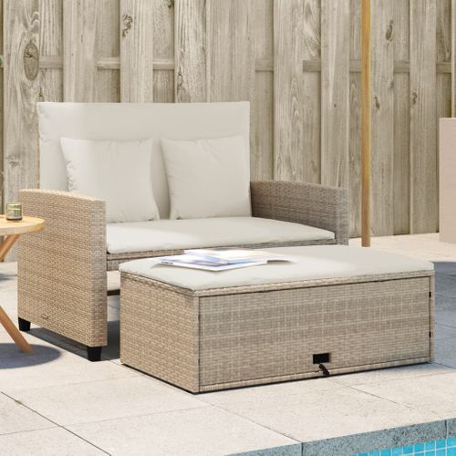 Canapé De Jardin Avec Coussins 2 Places Beige Résine Tressée