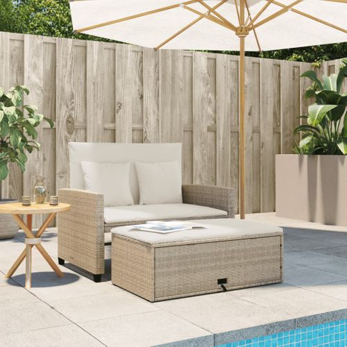 Canapé De Jardin Avec Coussins 2 Places Beige Résine Tressée