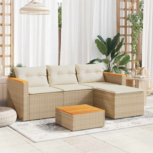 Salon De Jardin Avec Coussins 3 Pièces Beige Résine Tressée