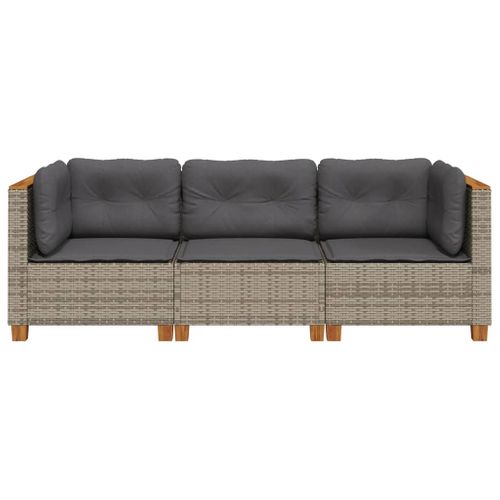 Canapé De Jardin Avec Coussins 3 Places Gris Résine Tressée