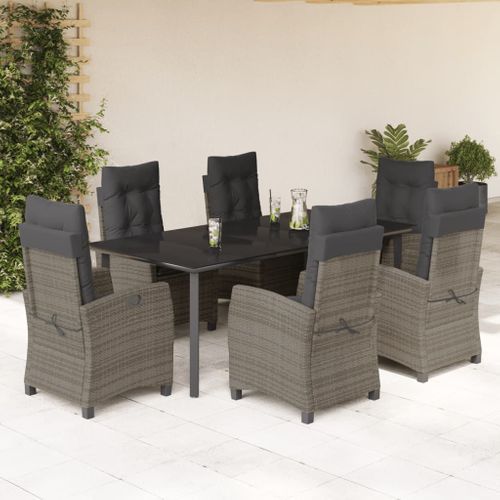 Ensemble à Manger De Jardin Et Coussins 7 PCs Gris Rotin