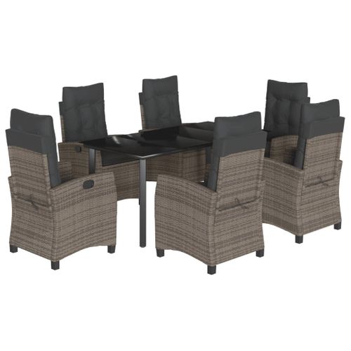 Ensemble à Manger De Jardin Et Coussins 7 PCs Gris Rotin