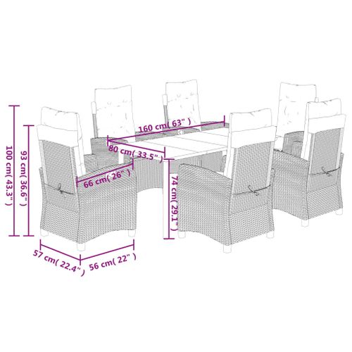 Ensemble à Manger De Jardin Et Coussins 7 PCs Gris Rotin