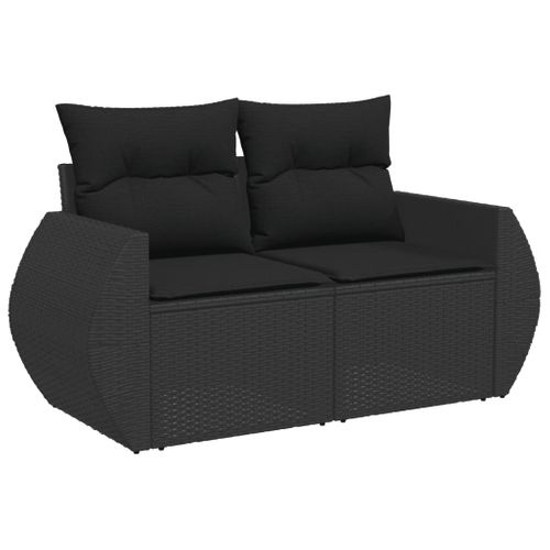 Canapé De Jardin Avec Coussins 2 Places Noir Résine Tressée
