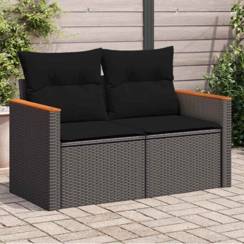 Canapé De Jardin Avec Coussins 2 Places Noir Résine Tressée
