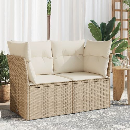 Canapé De Jardin Avec Coussins 2 Places Beige Résine Tressée
