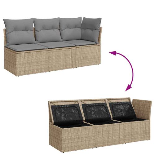 Canapé De Jardin Avec Coussins 3 Places Beige Résine Tressée