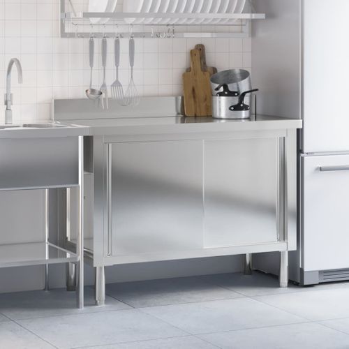 Table De Travail De Cuisine Avec Portes Coulissantes Inox