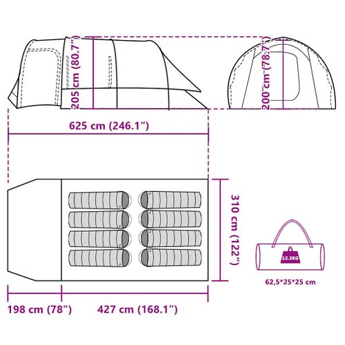 Tente Familiale Tunnel 8 Personnes Vert Imperméable