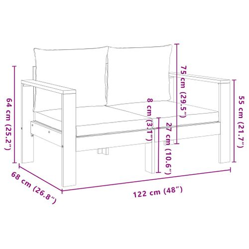 Canapé De Jardin Avec Coussins 2 Places Bois Massif D'acacia