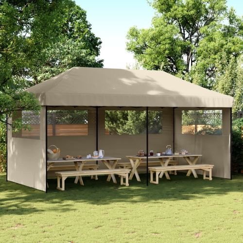 Tente De Réception Pliable Escamotable 3 Parois Latérales Taupe