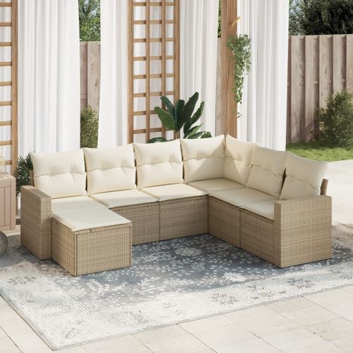 Salon De Jardin Avec Coussins 7 Pièces Beige Résine Tressée