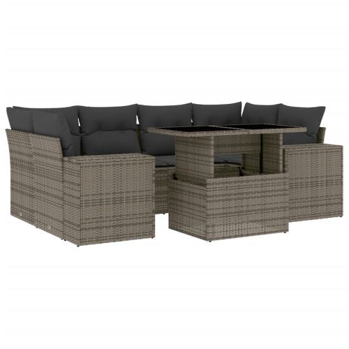 Salon De Jardin Avec Coussins 7 Pièces Gris Résine Tressée