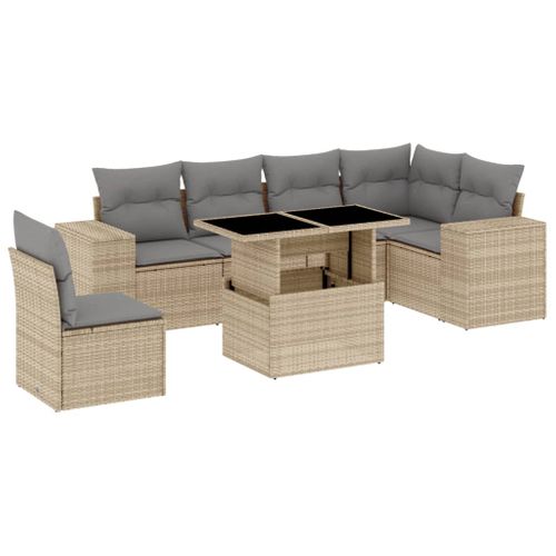 Salon De Jardin Avec Coussins 7 Pièces Beige Résine Tressée