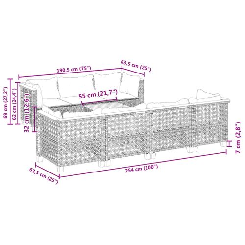 Salon De Jardin 8 Pièces En Résine Tressée - 200x90x72 Cm - Noir