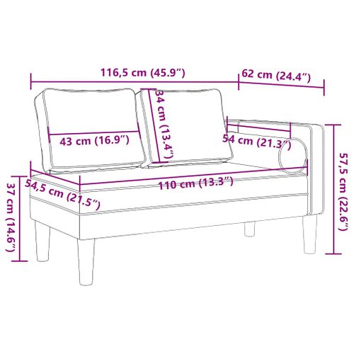 Chaise Longue Avec Coussins Crème Velours