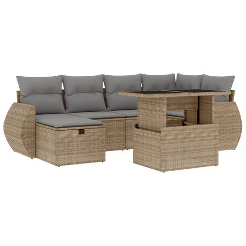 Salon De Jardin Avec Coussins 7 Pièces Beige Résine Tressée